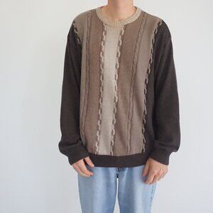 Tosani Canada Brown Colorblock Textured Eclectic Grandpa Retro Sweater Large